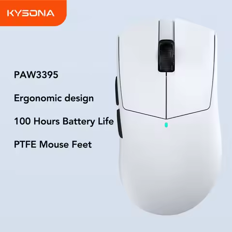 Kysona M511 White PAW3395 Wireless Gaming Mouse 58g Ultra-Light 26000DPI 6 Buttons 90 Million Optica