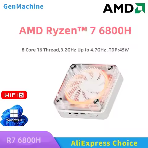 Genmachine AMD Ryzen™ 7 6800H Mini PC 8C 16T 3.2GHz-4.7GHz 45W Win 11 WiFi 6 Gaming PC DDR5 4800MHz 
