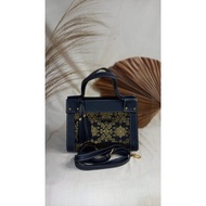 HITAM Nyimas songket - palembang special ayako songket bag black combination gold B