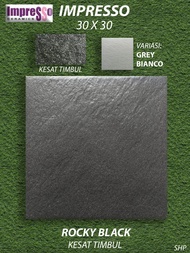 Keramik Lantai Kamar Mandi 30X30 Impresso Rocky Black Kesat KW1 Pekanbaru Riau, Motif Batu