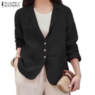 ZANZEA Women's Korean Style Commute Blazer with Lapels and Patches