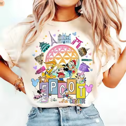 2026 Summer Disney T-shirt Epcot Center Mickey Graphic T shirt Men Women Fashion Cotton Casual Loose