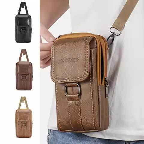 With Strap Mobile Phone Pouch Double Layers Large Capacity Phone Belt Clip Bag Metal Buckle Universa