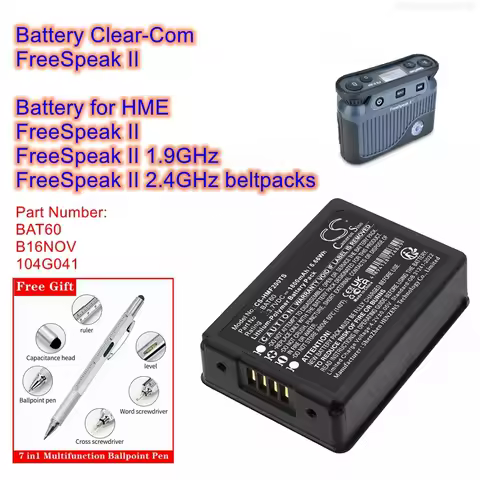 Wireless Headset Battery 3.7V/1800mAh BAT60 B16NOV 104G041 fpr Clear-Com FreeSpeak II 1.9GHz 2.4GHz