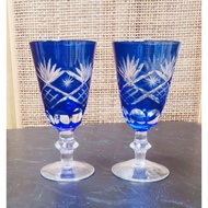 2 Pieces/set Glass shot glass Hand Cut to Clear Crystal Edo Kiriko Blue