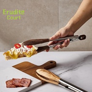 [EruditeCourtS] Cooking Tongs, Walnut Wood Tongs, Cooking Tongs, Stainless Steel Non-Slip Walnut Sal