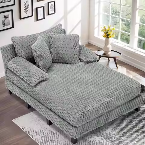 Faux Fur Chaise Lounge Indoor with Adjustable Backrest, 59 Inches Single Sleeper Sofa Chair with 3 L