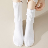 Socks Men Long Tube Pile Socks Spring Autumn Women Medium Socks Black White Gray Solid Color Trendy 