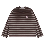 ABOVE AND OVER - TEDDY LONG SLEEVE STRIPE BROWN Cotton T Shirt Long Sleeve T Shirt Men