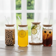 Set includes 1pc 500ML water tumbler with bamboo lid, glass straw, straw brush, high borosilicate dr