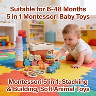 Montessori Baby Toys 5 in 1 Stacking Cup Set Bathing Animals Boys Girls 6-48 Months