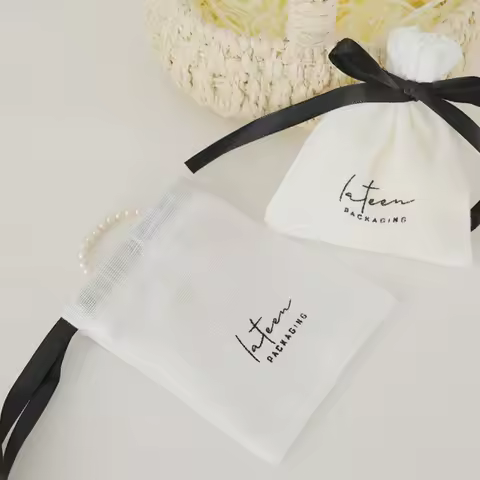 Custom Logo White Muslim Jewelry Pouch Bag Drawstring Bag Small Drawstring Pouch Bag Gift bag