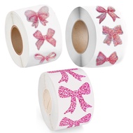 Pink Bows Sticker Roll - 500PCS Coquette Pink Bows Stickers Waterproof Vinyl Girly Aesthetic Decal f