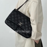 Chanel • 黑色外縫線牛皮雙口袋機場包 全網最低