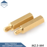 M2.5 Brass Hex Nylon Standoff Spacer Male to Female Column Flat Head Copper Spacing Screws Fasteners Length 4mm-40mm Millimeters