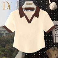 1-10 Years Old Pure Cotton polo Collar Girls Light Board T-Shirt Back Collar Arc Hem Top