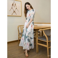 Ink Painting Long Skirt Vacation Chinese Style R6XM