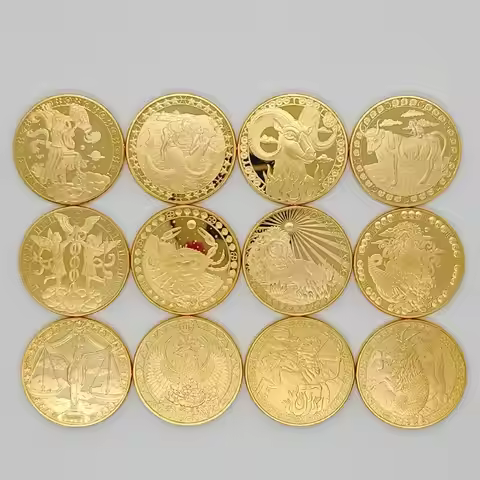 European 12 Zodiac Signs Commemorative Coin Tarot 4cm Iron Medallion Lucky Coin Wishing Coin Tooth F