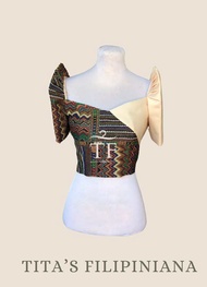 Modern Filipiniana Top Ethnic and Overlap Skirt Beige