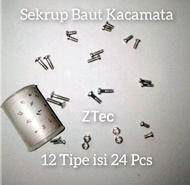 BAUT SEKRUP MUR NOSEPAD KACAMATA BAUD PENYANGGA FRAME KACAMATA ISI 24PCS 12 TIPE