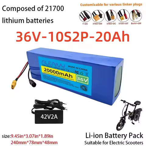 10S2P 36V 20Ah compatible with Motorcycle Electric Bicycle 21700 5C Power Rechargeable Lithium Batte