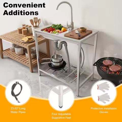 Kitchen Freestanding Stainless Steel Sink Single Bowl 40kg/88.18lbs Load-bearing with 360 ° Rotatabl