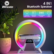 Wiresto 4 In 1 Bluetooth Speaker Colorful Night Lamp 15W Multifunctional Wireless Charger LED Atmosphere RGB Night Light Alarm Clock Desk Lamp Bluetooth Speaker Wireless Charging Modern Speaker