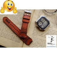 (GIVE FULL ACCESSORIES) CASIO AE1200 STRAP RED BROWN VEGTAN ITALIAN COW LEATHER BRONZEClear - RAM TR