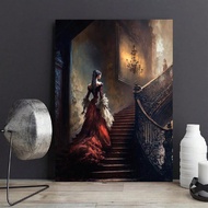 Wooden Frame Victorian Lady Canvas Art Print Gothic Dark Academy Wall Decoration-1 Pc Wooden Framed 