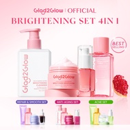 Glad2Glow 4PCS with Facial Cleanser + Serum + Moisturizer +Toner Niacinamide Brightening Fade Acne S