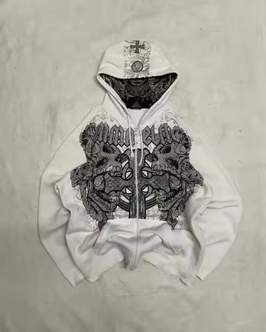 Affliction Street Hoodie Y2K Retro Gothic Skull Oversize Zipper Hoodie Mens Womens Hip Hop Casual Sw