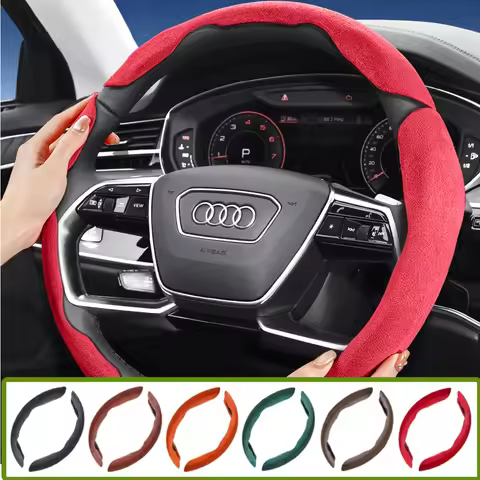 Suitable for Audi Sports Suede Steering Wheel Cover, Split Snap-On Anti-Slip Style, for Q5, Q3, A4, 