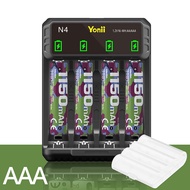 Yonii+LED เครื่องชาร์จ และ ถ่านชาร์จ AA 2900 mAh และ AAA 1150 mAh NIMH Rechargeable Battery แพ๊ค 4 ก