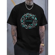 Men's Black Hebrew Inspired T-Shirt - Turquoise "CHOSEN" & Hebrew Lettering, Casual Tee, Faith Appar