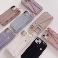 1028簡約純色可插卡八達通手帶支架皮套手機電話殼IPHONE 16 15 14 13 PRO PROMAX