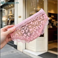 Piqging Mesh Y2K Leopard Bikini Makeup Bag, Transparent Lace Travel Toiletry Pouch VN