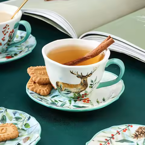 200ML European High Grade Coffee Cup Saucer Creative Ceramic The Deer Fox Rabbit Owl Pattern Coffee 