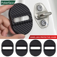 POKERFACE 4Pcs/Set Carbon Fiber Pattern Car Door Lock Protective Cover Cushion Anti Rust Sleeve Plas