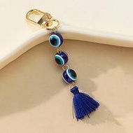 1pc Car Hanging Tassel Keychain, Meaning Good Luck, Driving Away Misfortune, Blue Evil Eye Turkish A