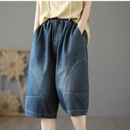 COD  Elastic Waist Jeans Slimming Denim Shorts Summer Plus Size Loose Versatile Thin Casual Mid-Leng