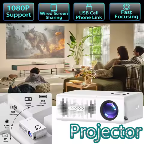 K6 Mini Projector Native 1080P 20 Lumens Manual Focus HDMI USB AV 3.5mm Audio Portable Home Family P