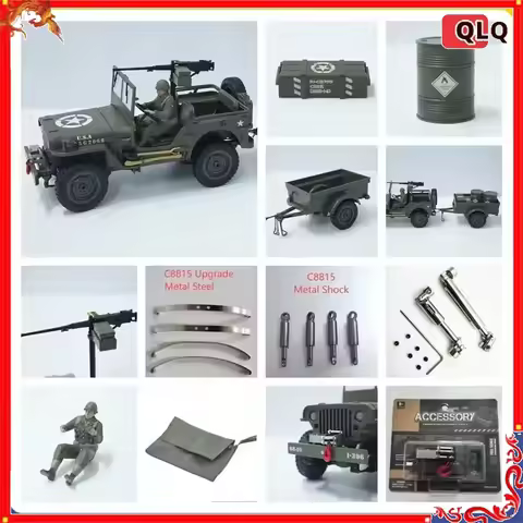 JJRC C8815 RC Car Upgrade Parts Set - Metal CVD Trailer Soldier Winch Canopy Original Accessories fo