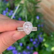 2pcs/Set 925 Sterling Silver Yellow Gold Color Wedding Rings Set For Women 6*9mm 2.7Ct Pear Cut Dazz