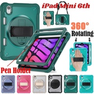 For iPad Mini 6 6th Gen 8.3 inch 2021 Case Heavy Duty Shockproof Rotating Stand Strap Cover