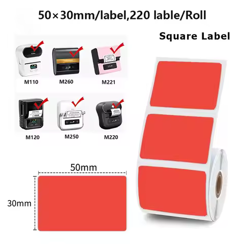 50x30mm/230pcs Square Label Thermal Sticker Paper, Suit for M110 M200 M220 M120 M221 Label Maker Nam