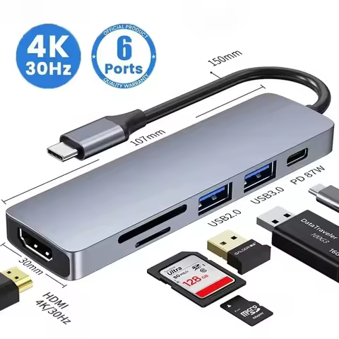 USB C Hub Type C 3.0 Adapter to 4K HDMI SD TF Card PD Fast Charge Splitter Docking Station Hub for P