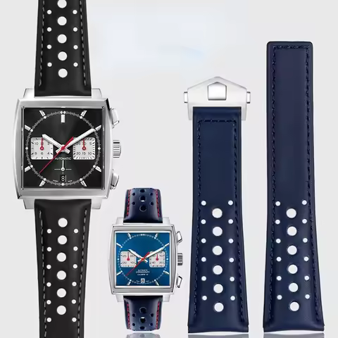 New 22mm Soft breathable crocodile leather Watchband blue For TAG HEUER Strap MONACO CARRERA Watch B
