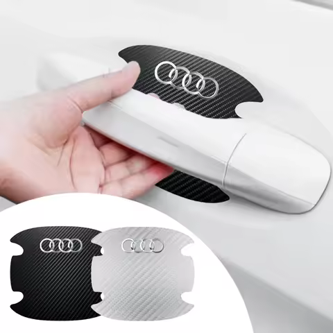 4pc Carbon Fiber Car Door Bowl Handle Anti-Scratches Sticker For Audi 8P B9 8V A5 A6 C7 RS RS3 RS4 R