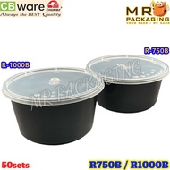 CB R 750 / 1000 B Black Round Container With Lid ( 50setsยฑ ) Disposable PP Plastic Food Box - Ware -