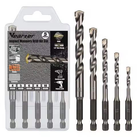 5PCS/SET Impact Masonry Drill Bit 4/5/6/8/10mm Hex Shank YG6X Carbide Tip for Concrete Brick Cement 